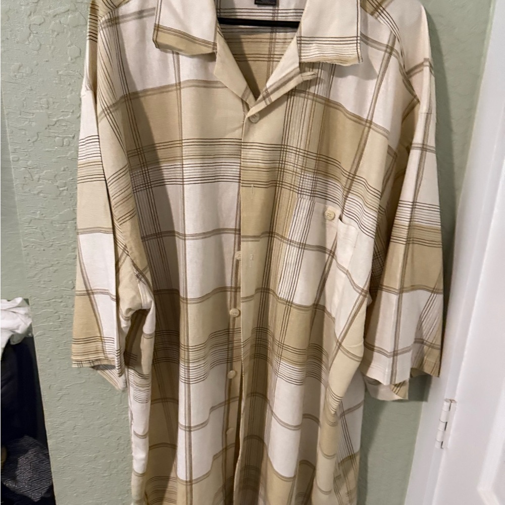 Men's Linen Beige Plaid Shirt
